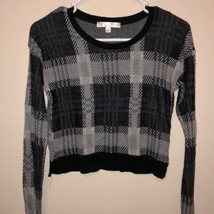 Black, White, and Grey Pattern Crop Sweater